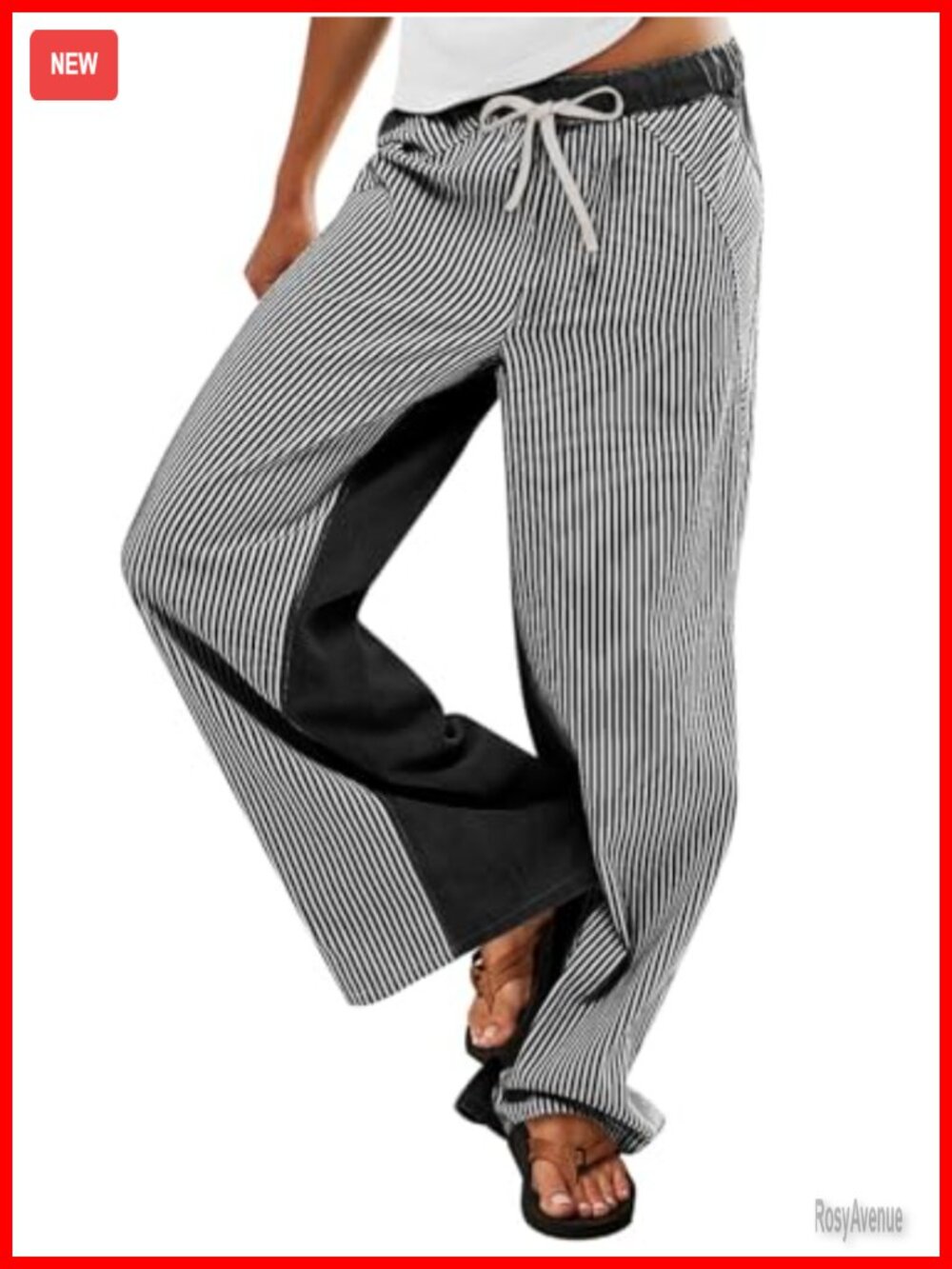 Wide Leg Low Rise Boho Drawstring Pull On Casual Pants Striped Patchwork